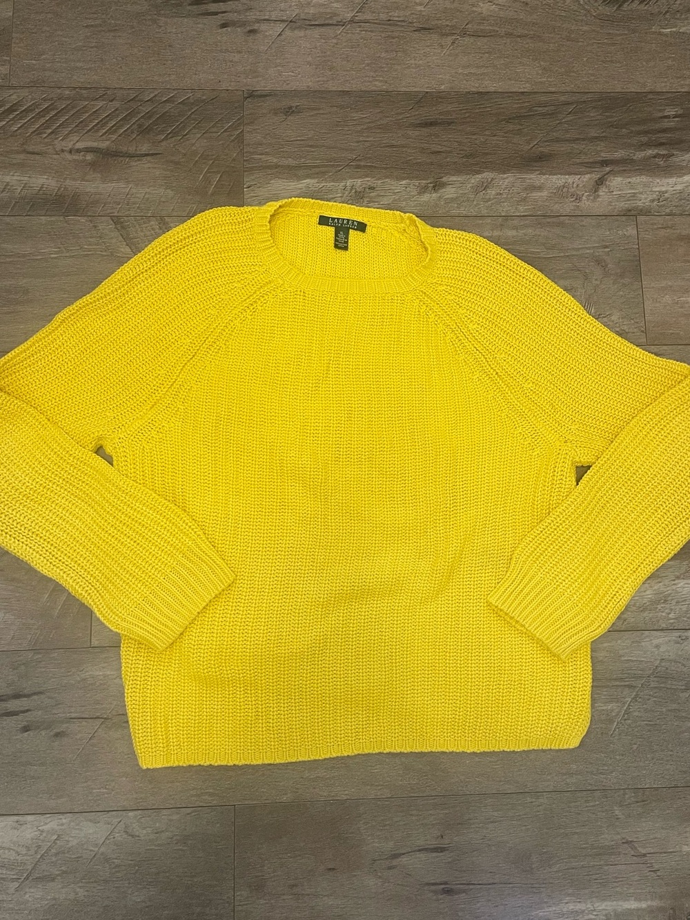 Lauren Ralph Lauren XL Yellow 100% Cotton Chunky Knit Crewneck Sweater